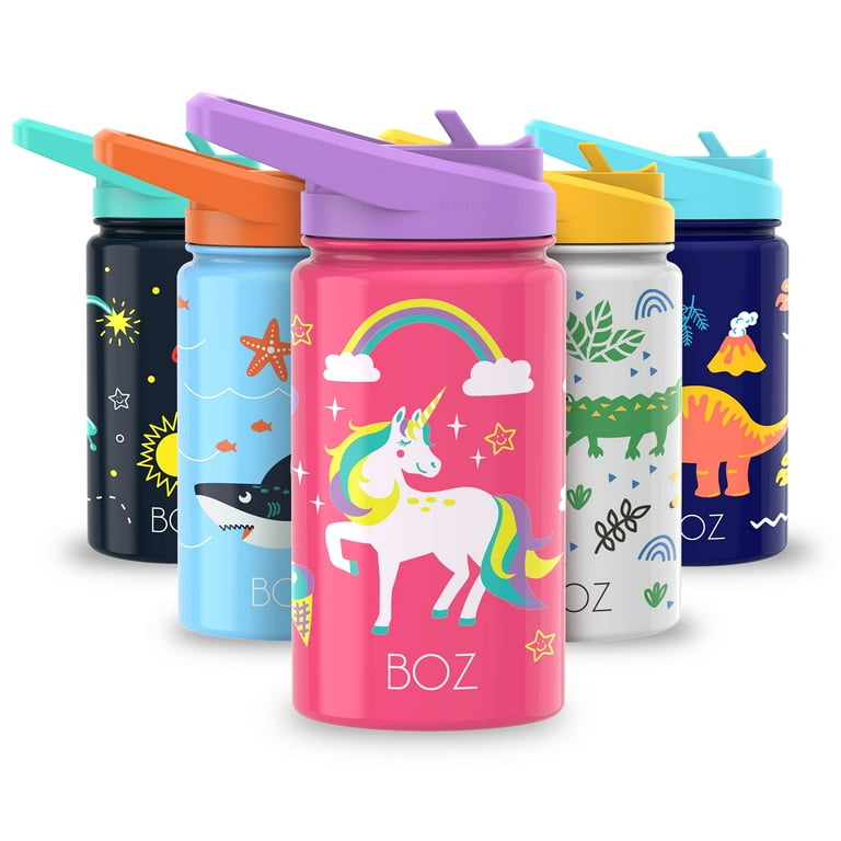 Boz Kids Water Bottle for School with Straw Lid, Stainless Steel Insulated Water Bottle for Kids, Toddler Water Bottle, Leak Pro