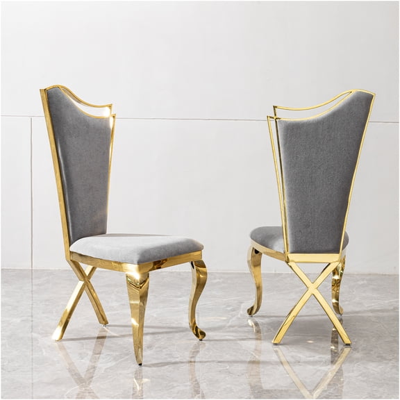 JERFIT Modern Velvet Dining Chairs Set of 2, Gold Stainless Steel Frame High Back Accent Chairs for Kitchen Dining Room