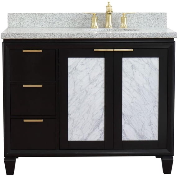 Trento 43" Solid Wood Vanity with Right Oval Sink in Blue/Gray Granite Stone