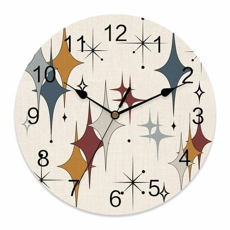 Wall Clock Grey Red Yellow Diamond Clocks PVC Silent Non-Ticking Battery Operated Decorative Modern Geometric Mid Century Linen Round Clock for Home Living Room Kitchen Bedroom Wall Decor 14 Inch
