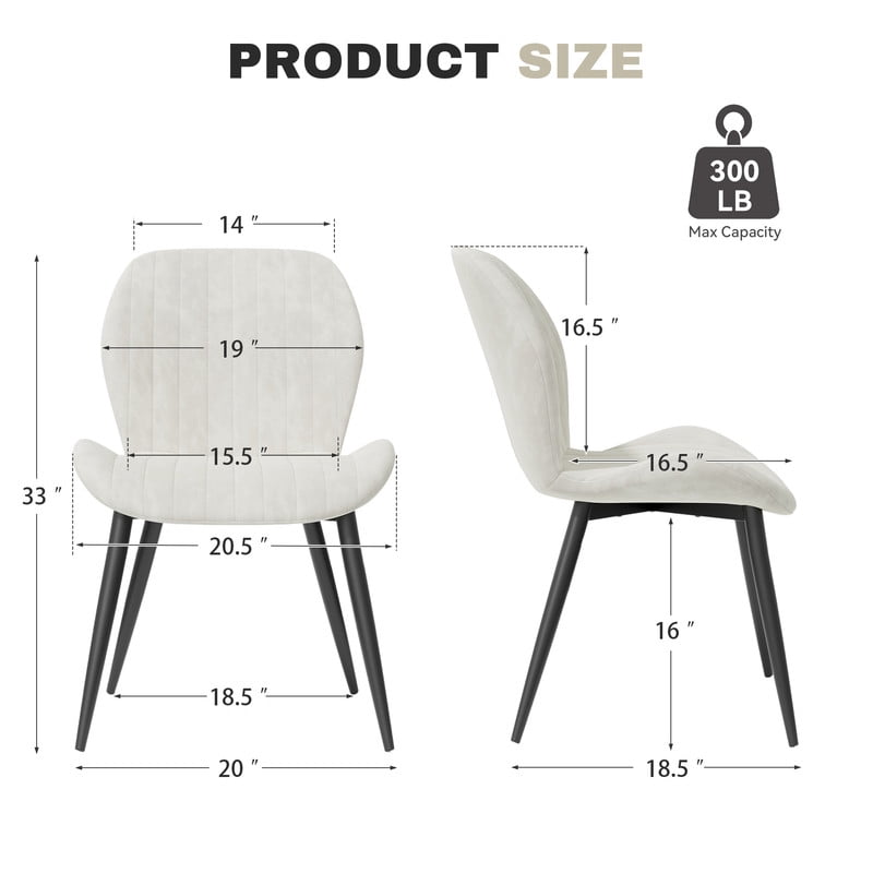 Hawsaiy Modern Velvet Dining Chairs Set of 4,Upholstered Armless Chairs with Metal Legs and Thick Cushions,Cream