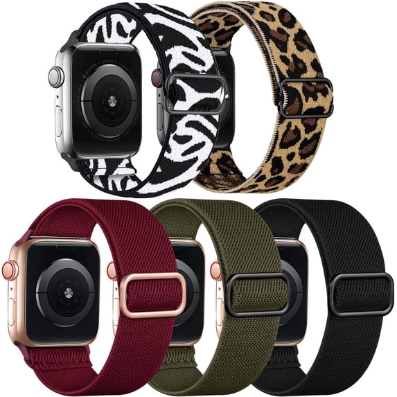 LEIXIUER 5 Packs Nylon Stretch Band for Watch Bands 40mm 44mm 38mm 42mm 45mm 41mm,Adjustable Soft Sport Elastic Nylon Breathable Loop for iWatch Series 7/6/5/4/3/2/1/SE Women Men