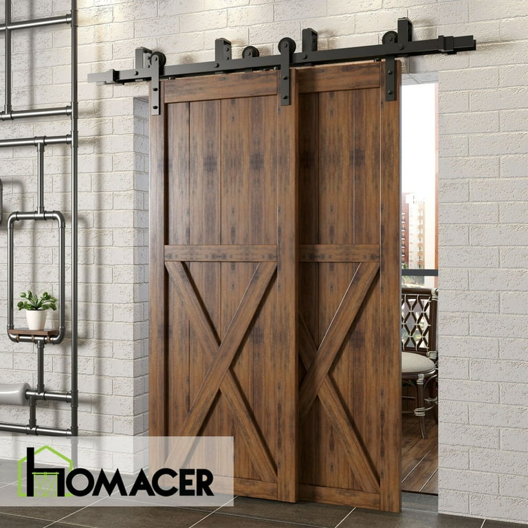 ZEKOO 5.5 FT Bypass Sliding Barn Door Hardware Steel Track For Double Wooden Doors Closet Kitchen Kit Low Ceiling : Buy Online At Best Price In KSA - Souq Is Now
