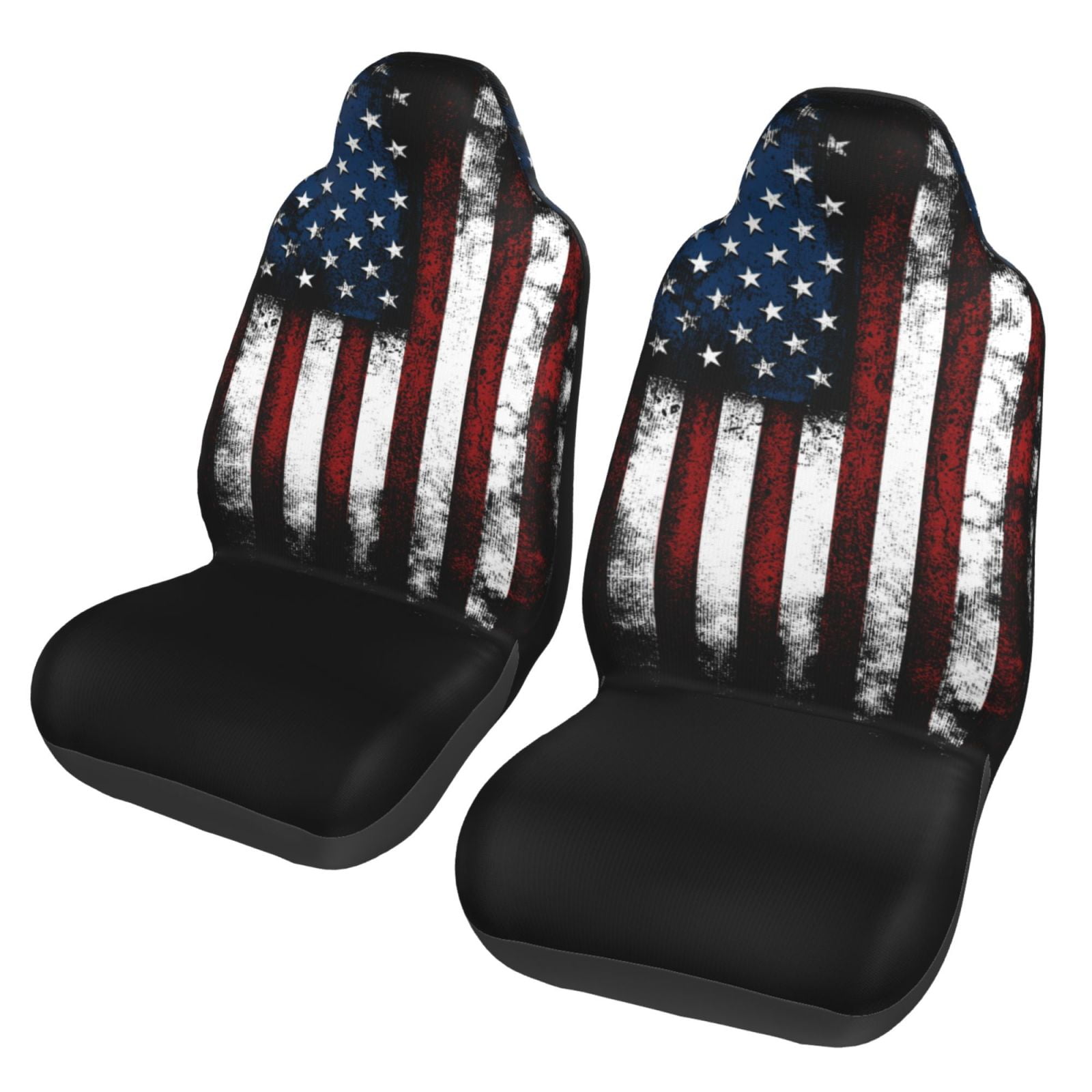 TEQUAN Front Seat Covers, Vintage Grunge Patriotic American Flag Pattern 2 Piece Car Seat Cover