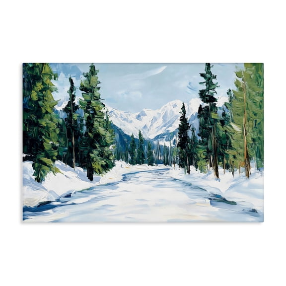 Snowy Tall Tree Pass Canvas Wall Art, design by Petal Prints Design