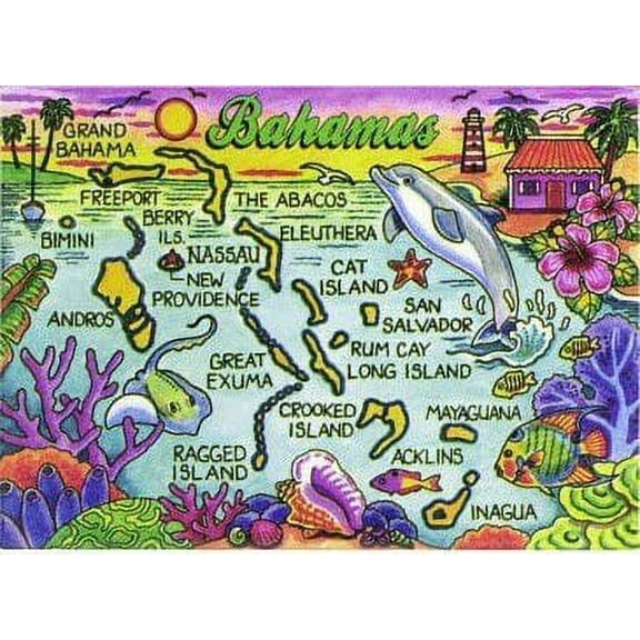 Bahamas Map Caribbean Fridge Collector's Souvenir Magnet 2.5" inches X 3.5" inches