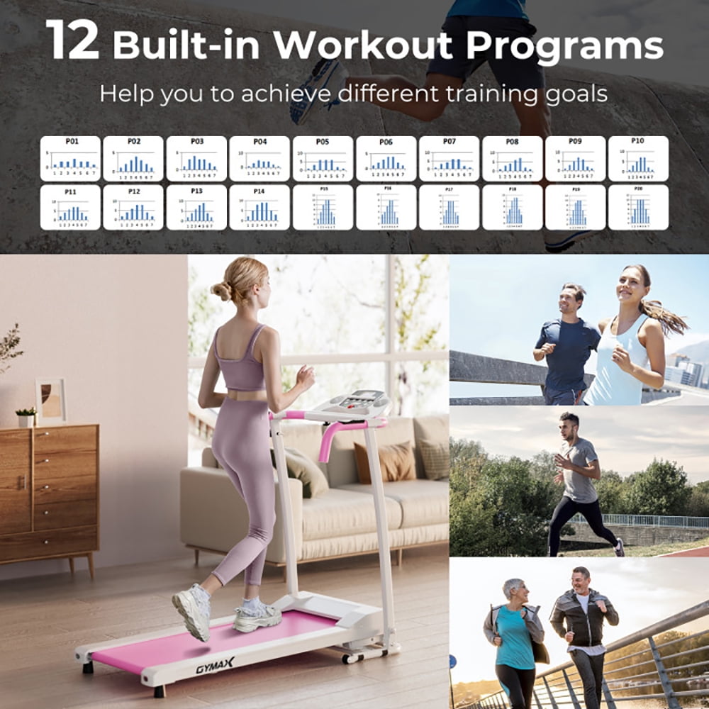 Spaco Folding Treadmill with 12 Preset Programs and LCD Display, Jogging Machine, Manual Treadmill, White