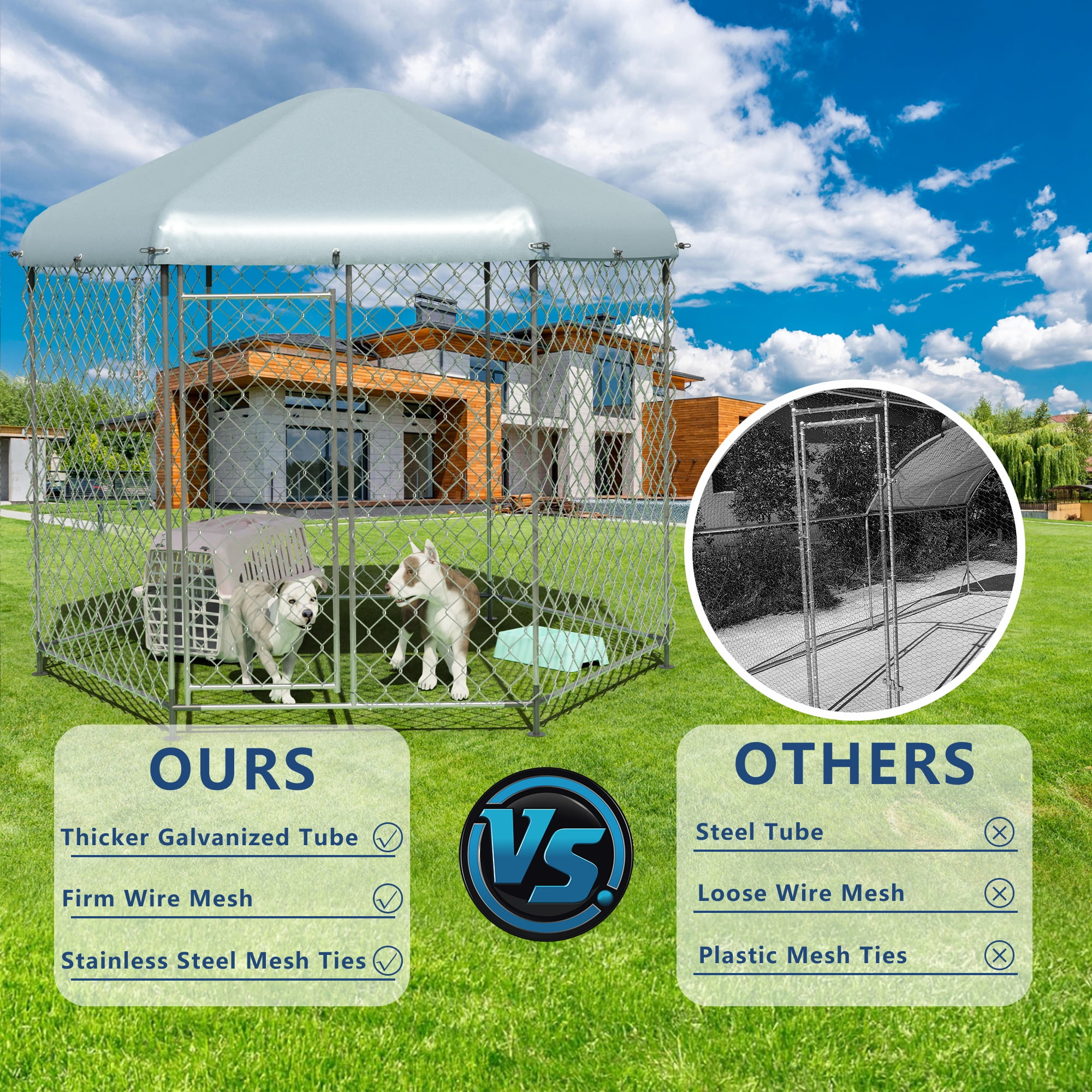 EUNHOO Kennel for Large Dogs,6.9'L x 6.9'W x 7.5'H Outdoor Dog Fence for Yard,Dog House Outside for Big Dog Run,Dog Enclosure with Roof