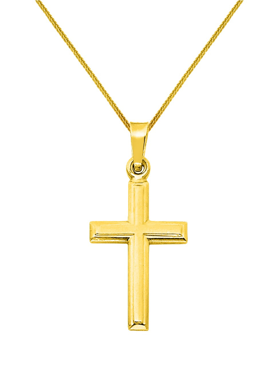 The World Jewelry Center 14k Yellow Gold Crucifix Cross Pendant with 0.8mm Braided Square Wheat Chain Necklace 