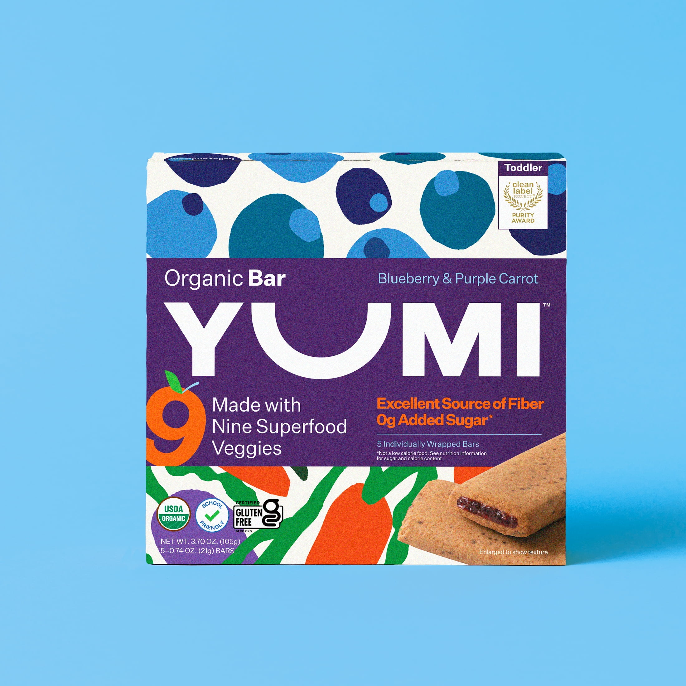 (6 pack) YUMI Organic Blueberry & Purple Carrot Toddler Snack Bars - 3.7oz/5ct