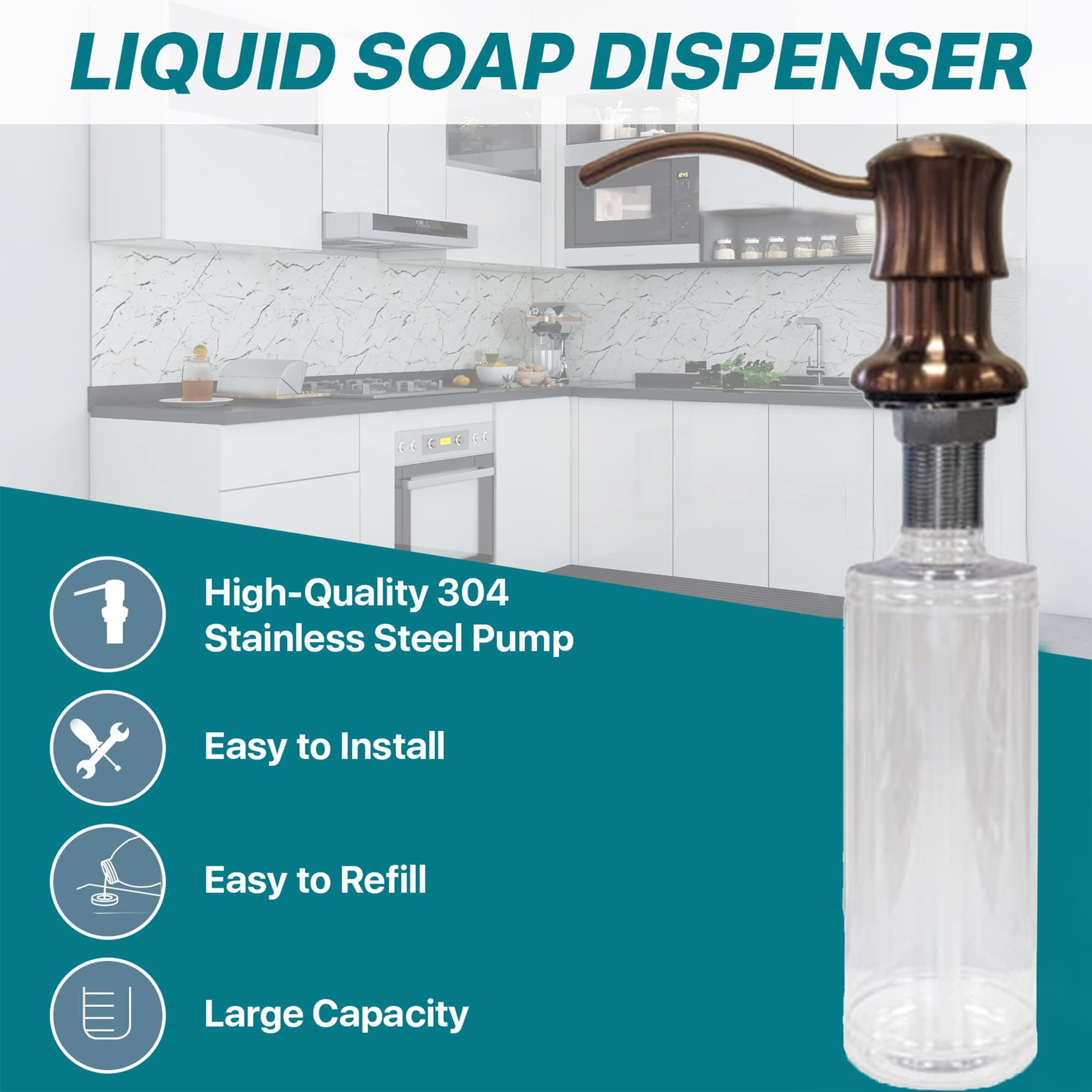 Strictly Sinks Traditional Liquid Soap Dispenser - Stainless Steel Refillable Dish Soap Dispenser