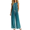 thumbnail image 2 of Sheghy Linen Sets for Women 2 Piece Plus Size Women All Over Print Crew Neck Sleeveless Top & Wide Leg Pocket Long Pants 2 Piece Outfit, 2 of 6