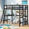 thumbnail image 6 of Costway Twin Size Loft Bed w/ Desk & Shelf 2 Ladders & Guard Rail for Kids Teens Bedroom Brown, 6 of 10