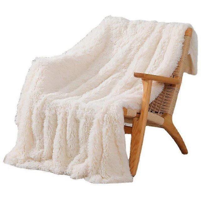 Plaid and Blanket Super Soft Faux Plush Blanket for Sofa Bedroom Cream White 130x160cm