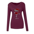 thumbnail image 4 of Pntutb Moda Mujer Cuello en V Camiseta de manga larga Otoño Navidad Impresión Blusa suelta tops Pntutb Pntutb-5138, 4 of 5