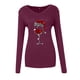 thumbnail image 4 of Camiseta de manga larga con cuello en V para mujer a la moda, blusa holgada con estampado navideño de otoño, Tops Fridja  FKASFK3753, 4 of 5