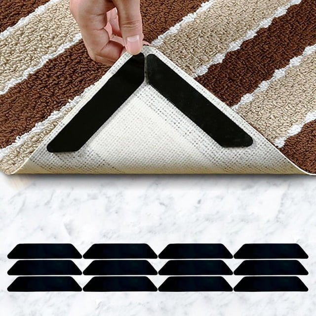 LOVEVER Rug Tape 12 Pcs Rug Pads Tape Stickers Double-Sided Reusable Washable Rug Stoppers to Prevent Sliding Carpet Corner to Hold Rugs in Place for Indoor Hardwood Tile