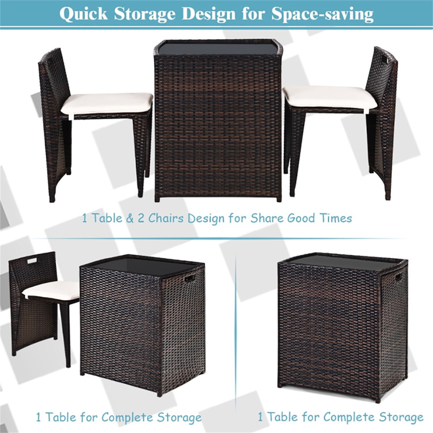 Aimee Lii 3 Pieces Cushioned Wicker Patio Bistro Set, Outdoor Patio Set with No Assembly Needed Aimee Lii 3 Pieces Cushioned Wicker Patio Bistro Set, Outdoor Patio Set with No Assembly Needed