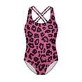 thumbnail image 4 of Uorisanigo Pink Leopard Print Girls One Piece Swimsuits Crossback Straps Sport Summer Beach Swimwear Polyester and Spandex Fabric Bathing Suit, Size 5-6, 4 of 7