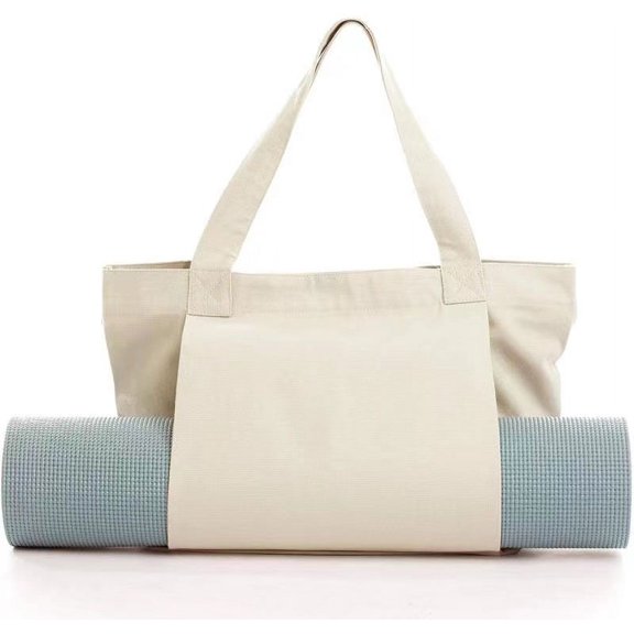Namzi Yoga Pilates Mat Bag Basic Canvas Tote with Mat Carrier Pocket（Beige）