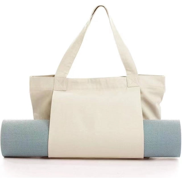 Nvzi Bolsa básica de lona para esterilla de yoga y pilates con bolsillo para transportarla (beige)