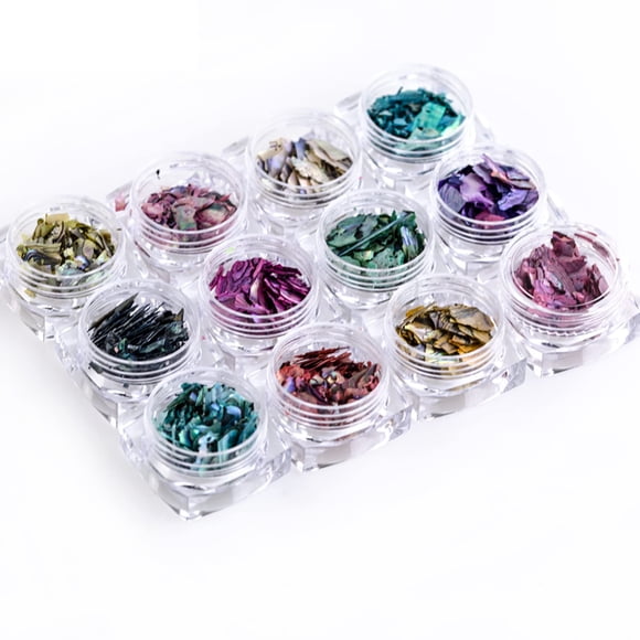 Rebanadas irregulares de concha de abulón, 12 colores, decoración 3D para uñas, pieza de concha, parche para uñas, escamas de sirena, decoración artística para uñas, calcomanías de lentejuelas
