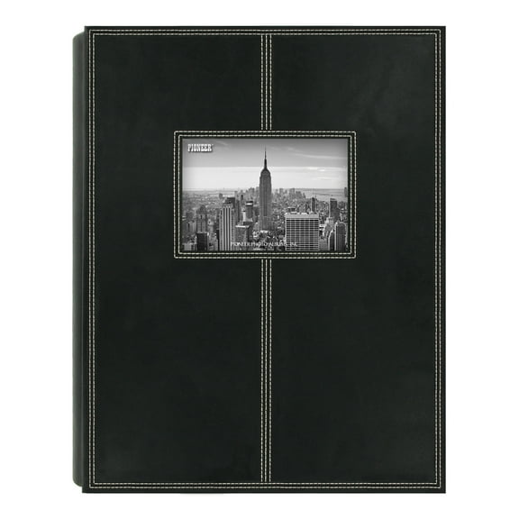 Pioneer Photo Albums Large Sewn Leatherette Frame Cover Photo Album, Black