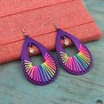 thumbnail image 2 of Besheek Boho Teardrop Rainbow Purple Threaded Wooden Boho Dangle Earrings, 2 of 5