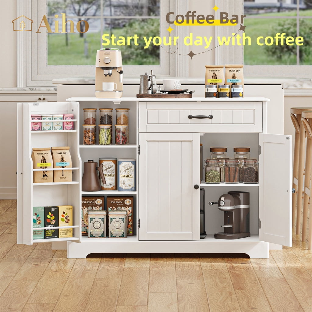 Aiho Kitchen Pantry Cabinet with Doors and Shelves, Coffee Bar Cabinet with Storage, Sideboard Buffet Cabinet for Kitchen, Dining Room, Living Room - White