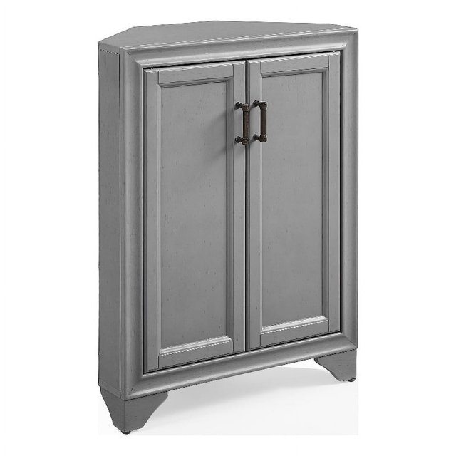 Crosley Furniture Tara MDF Wood Corner Storage Cabinet in Distressed Gray
