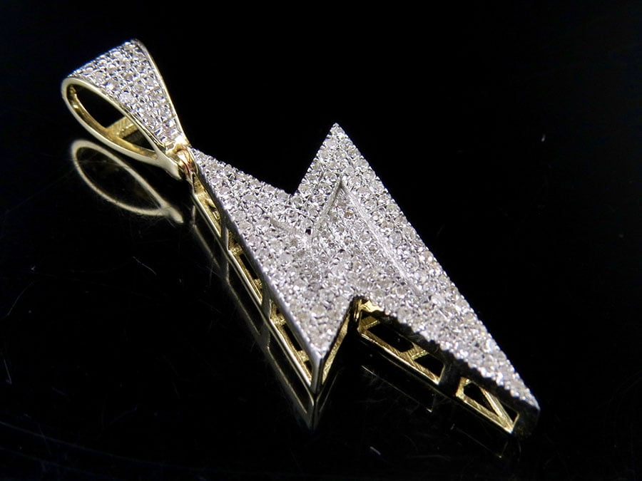 Flash Lightening Emoji Pendant 10k Yellow Gold Thunder Charm Real Diamond Custom Flash Lightening Emoji Pendant 10k Yellow Gold Thunder Charm Real Diamond Custom