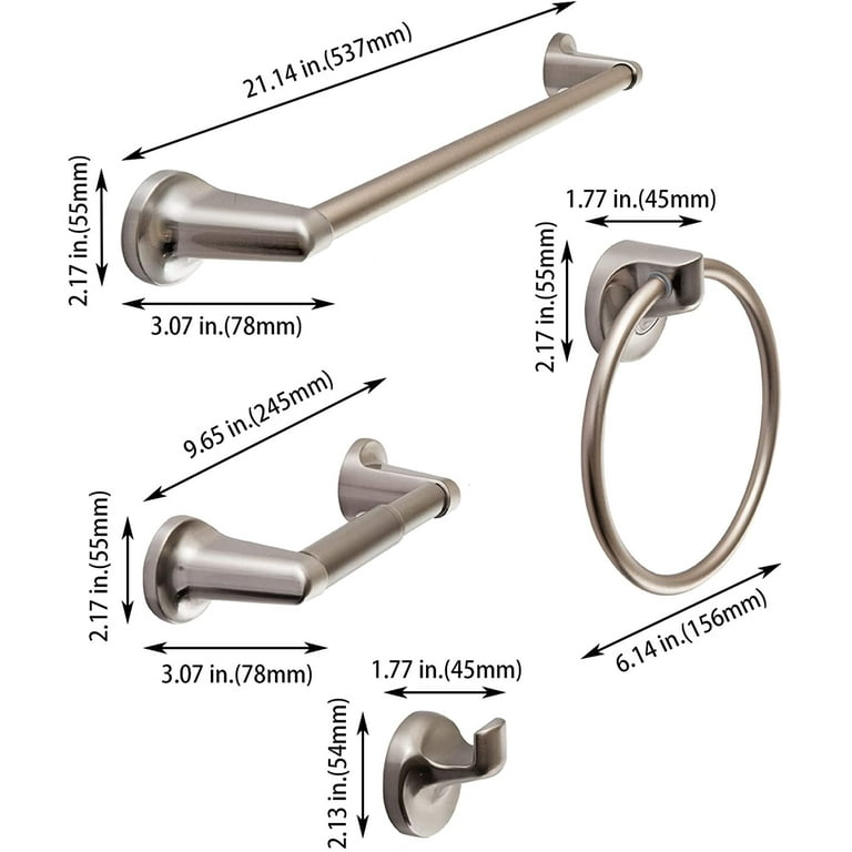 Eva 4-Piece Bath Hardware Set with 24 in. Towel Bar, Paper Holder, Towel Ring, and Robe Hook in Brushed Nickel Eva 4-Piece Bath Hardware Set with 24 in. Towel Bar, Paper Holder, Towel Ring, and Robe Hook in Brushed Nickel