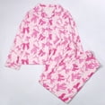 thumbnail image 3 of Arlun Women's 2 Piece Pajamas Set Cute Bow Graphic Printed Button down Long Sleeve Lapel Shirt Pjs and Long Elastic Waited Pajama Pants Soft Comfy Fall Pajama Sets Pink XL, 3 of 9