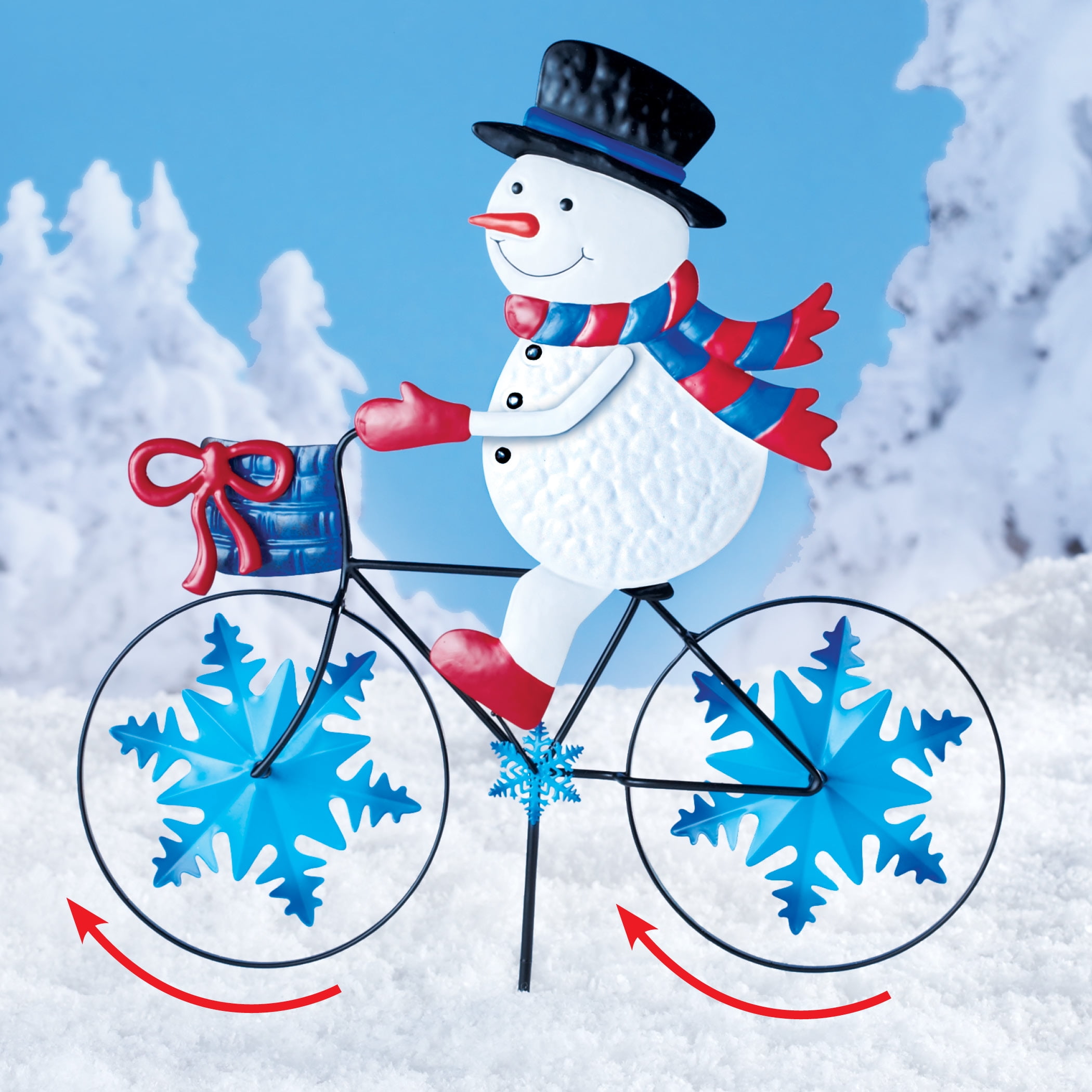 Snowman Bike Holiday Metal Yard Spinner Festive Holiday Decoration