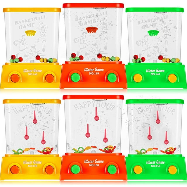 6 Pieces Handheld Water Game Mini Arcade Water Ring Game Water Tables for Beach Toys Party Favor Fish Rings Fun Basketball Game for Teens Adults for Men Retro Pastime (Without Water, Random Color)
