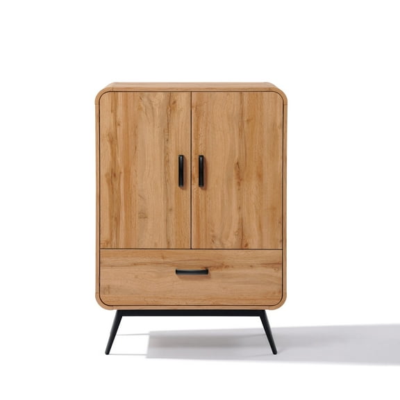 LuxenHome 2-Door 1-Drawer with Soft Close Buffet Cabinet with Black Metal Legs