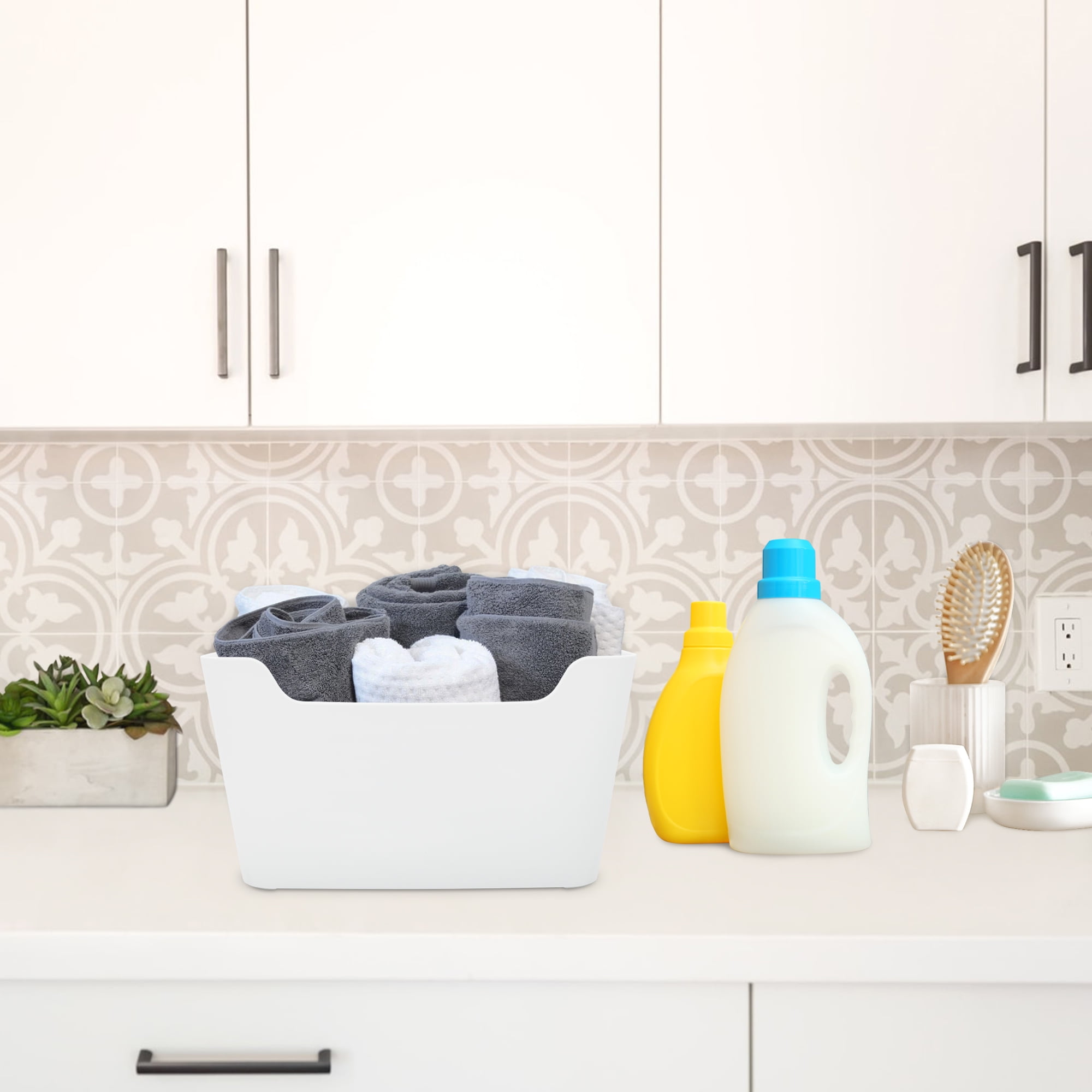 (12 pack) Mainstays Large Easy Access Plastic Storage Bin, White