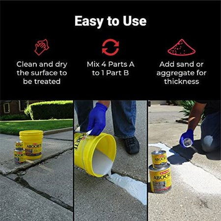 ABATRON Abocrete Kit - Self-Leveling Concrete Epoxy Patching and Filling Compound - Concrete Repair and Cement Crack Filler Small Kit - Without Sand - Light Gray