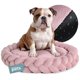 thumbnail image 1 of Cama Redonda para Perro y Gato Esquimal Rosa Trenzada Antiestrés Mediana Lavable, 1 of 6
