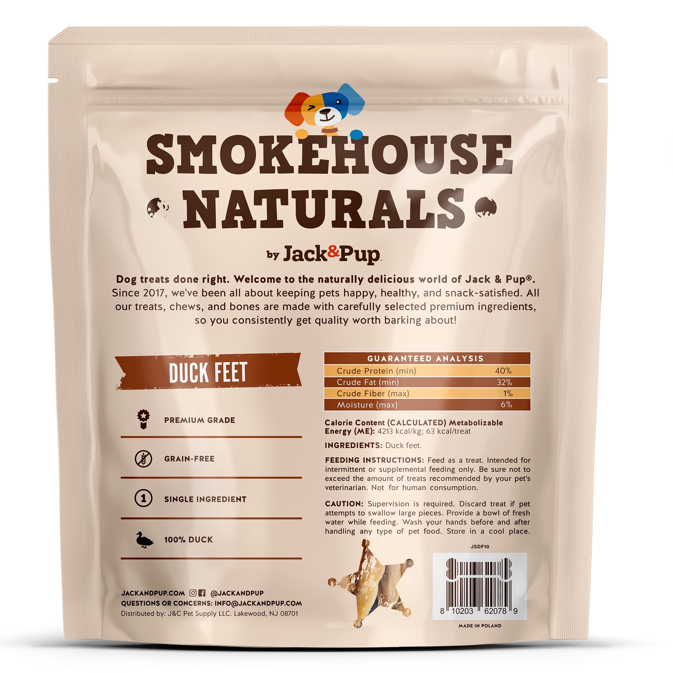 Smokehouse Naturals by Jack & Pup Duck Feet Chews 10-Count