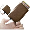 thumbnail image 3 of ORUYROP Credit Card Holder RFID Blocking Slim Wallet PU Leather Aluminum Automatic Pop-up Card Case Security Travel Wallet, 3 of 4