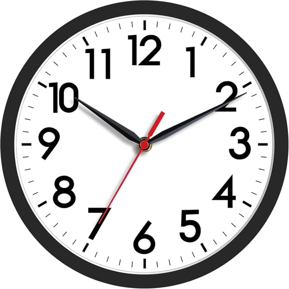 Black Silent Analog Wall Clock, Battery Operated Non-Ticking Quartz Clock for Indoor Wall Decor