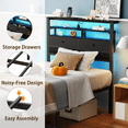 thumbnail image 5 of BYT Twin Size Bed Frame with 2 Storage Drawers Headboard, LED & Charging Station, Black oack, 5 of 8