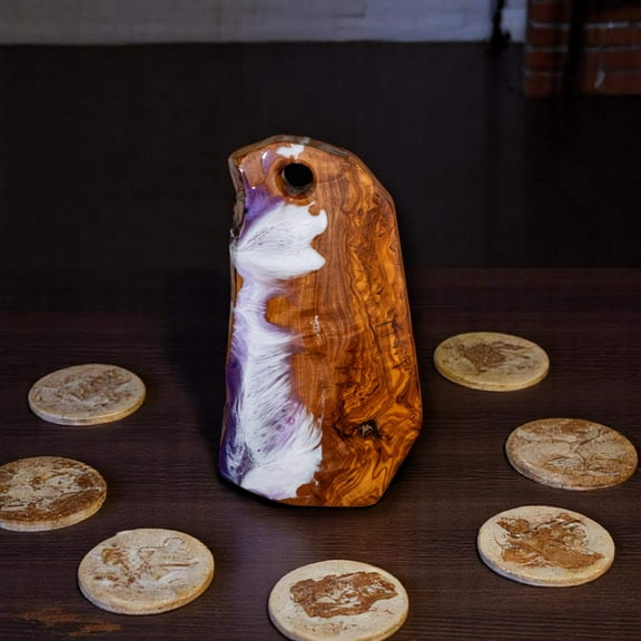 Handcrafted Purple Ocean Wave Olive Wood Charcuterie Board - Serving Platter