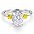 thumbnail image 3 of Gem Stone King 14K White Gold White Moissanite and Yellow Sapphire Engagement Ring for Women | 3.27 Cttw | Oval 10X8MM | Gemstone Birthstone | Size 6, 3 of 6