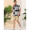 thumbnail image 4 of Unique Bargains Men's Summer Checked Short Sleeve Color Block Hawaiian Plaid Shirts Gray 2XL, 4 of 6