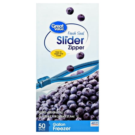 Great Value Slider Zipper Freezer Bags, Gallon, 50 Ct