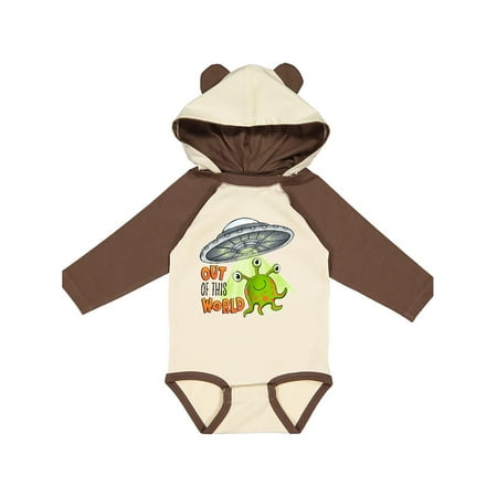 

Inktastic Out of this World- cute green alien UFO Gift Baby Boy or Baby Girl Long Sleeve Bodysuit