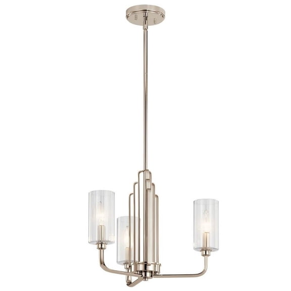 3 Light Small Chandelier in Art Deco Style-14.75 inches Tall and 18 inches Wide-Polished Nickel Finish Bailey Street Home 147-Bel-4435992