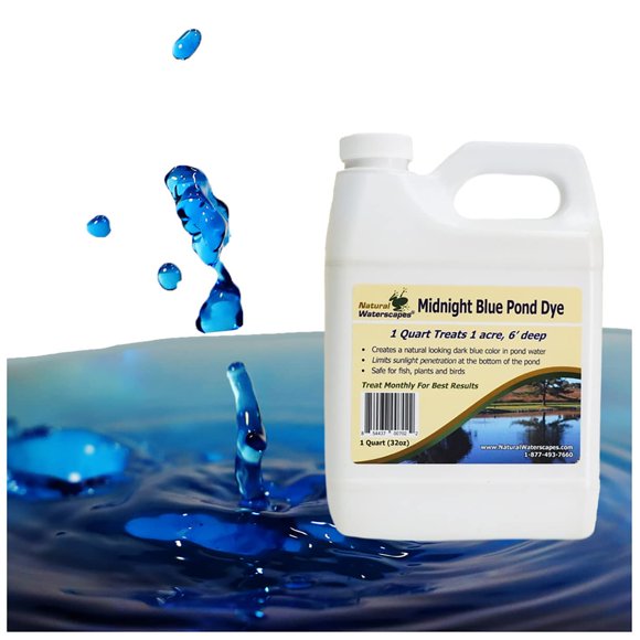 Natural Waterscapes Pond Dye - Midnight Blue Super Concentrate CASE Pack- 1 Quart Treats 1 Acre up to 6 Feet Deep, Dark Natural Looking Blue Pond Dye- Mix of Bright Blue Dye and Black Dye (12)
